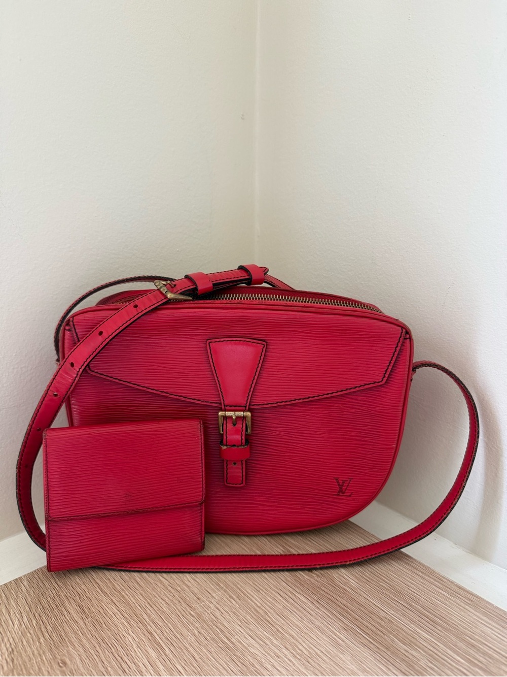 Louis Vuitton Red Epi Leather Crossbody with Matching Wallet **has call-outs**